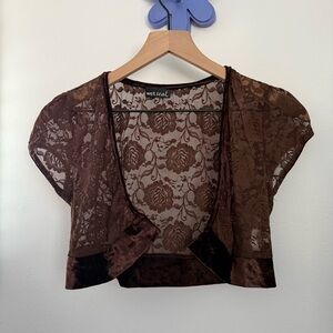 Wet Seal Large Y2K Short Sleeve Bolero Lace Brown Floral Cottage Dainty Goblin